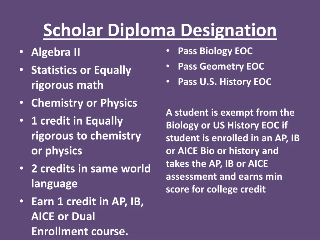 scholar diploma designation algebra ii statistics