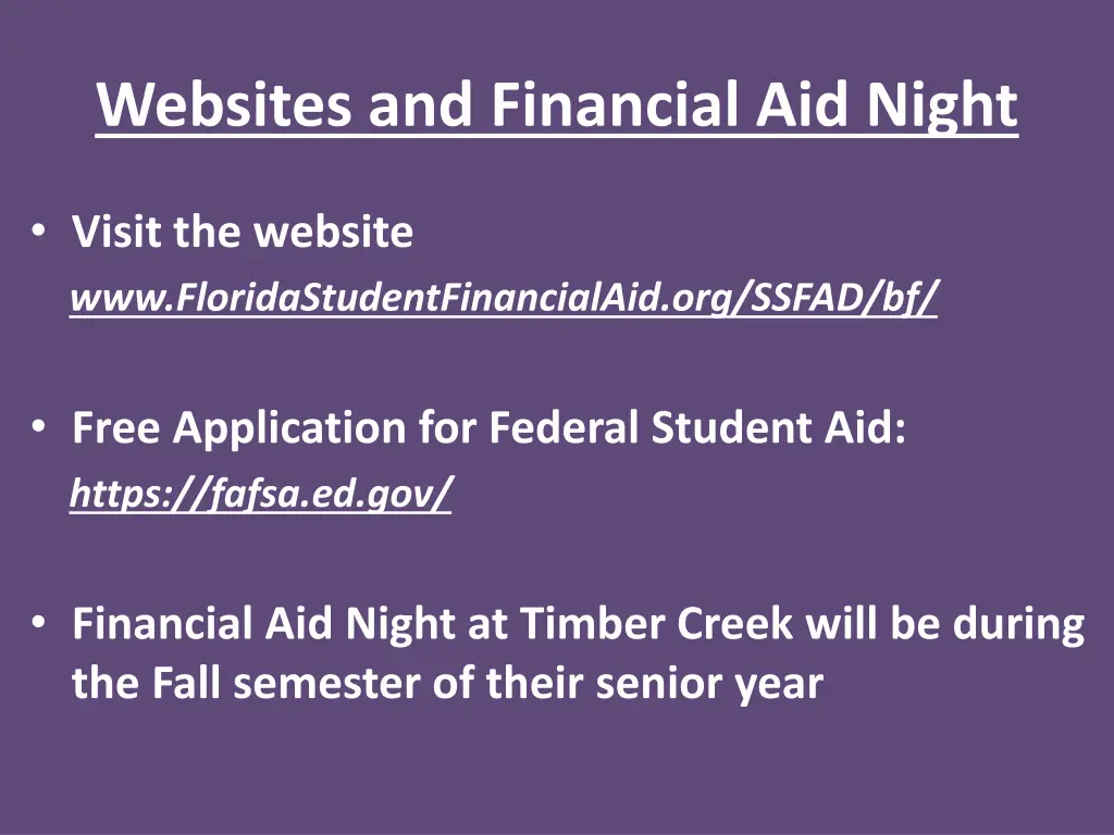 websites and financial aid night