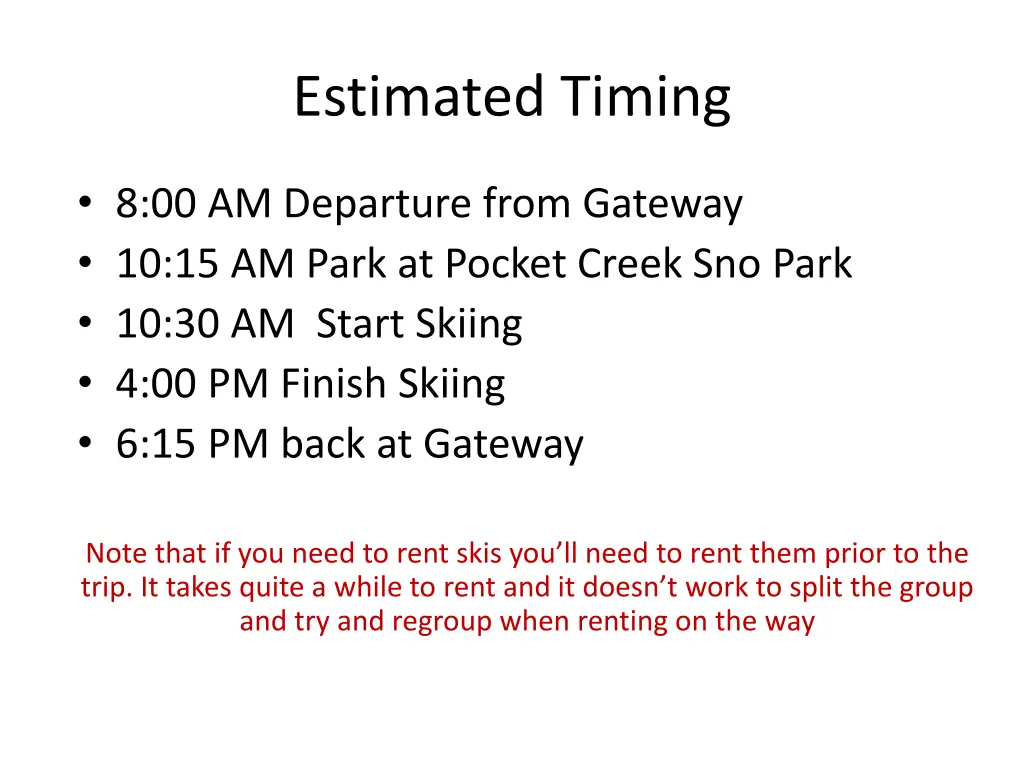 estimated timing