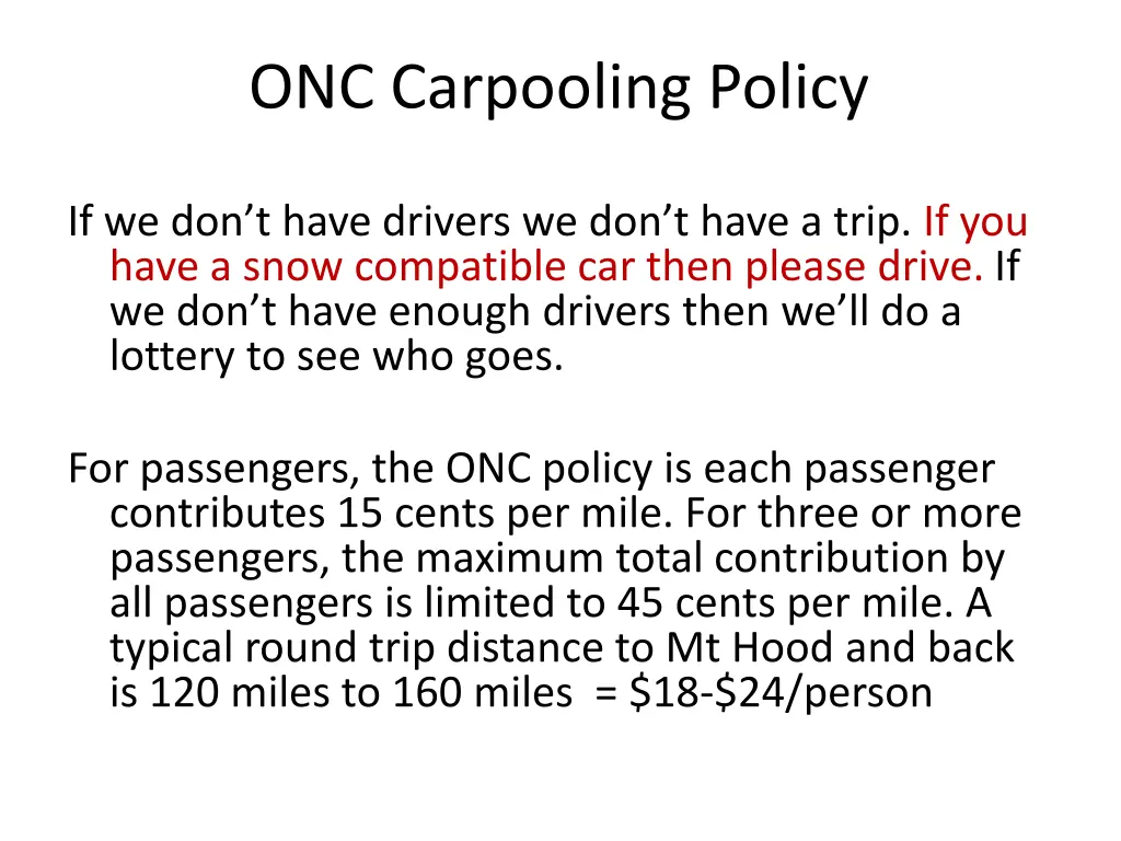 onc carpooling policy