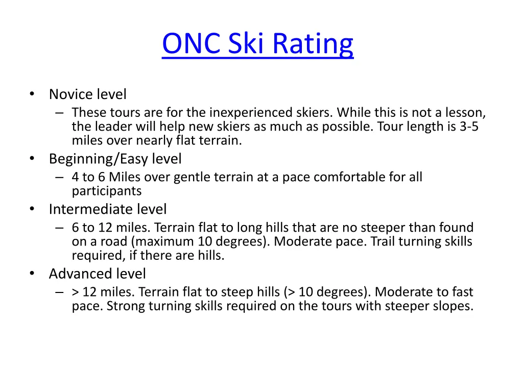 onc ski rating