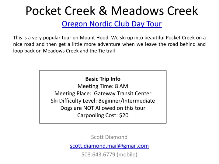 pocket creek meadows creek oregon nordic club