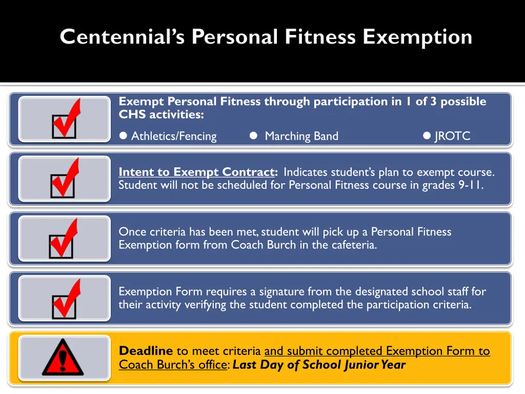 exempt personal fitness through participation