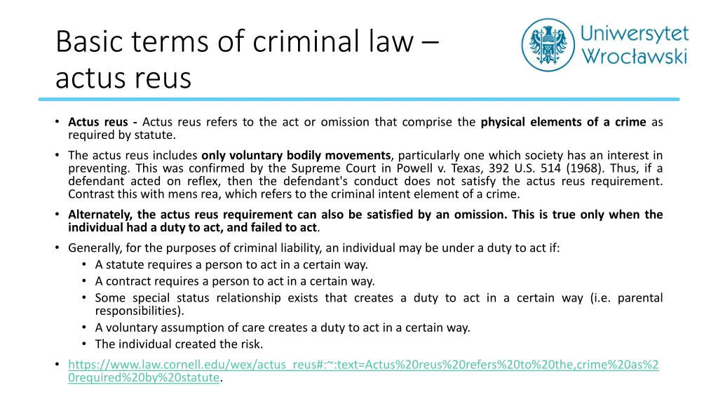 basic terms of criminal law actus reus