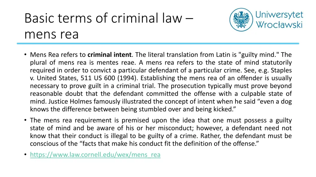 basic terms of criminal law mens rea