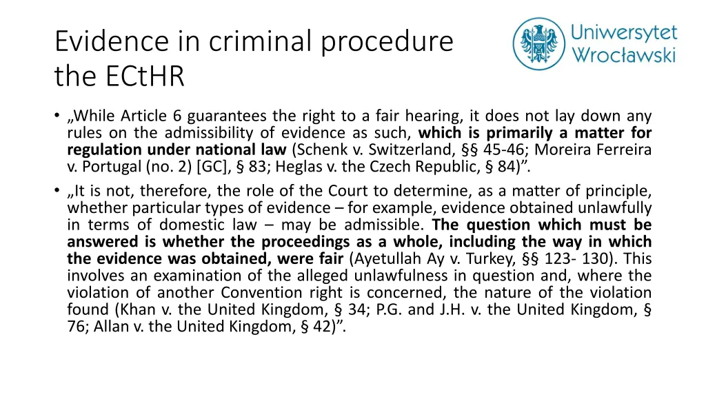 evidence in criminal procedure the ecthr