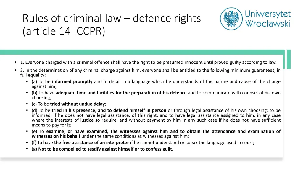 rules of criminal law defence rights article 1