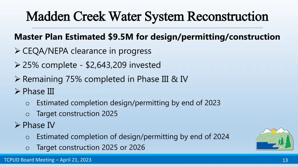 madden creek water system reconstruction madden