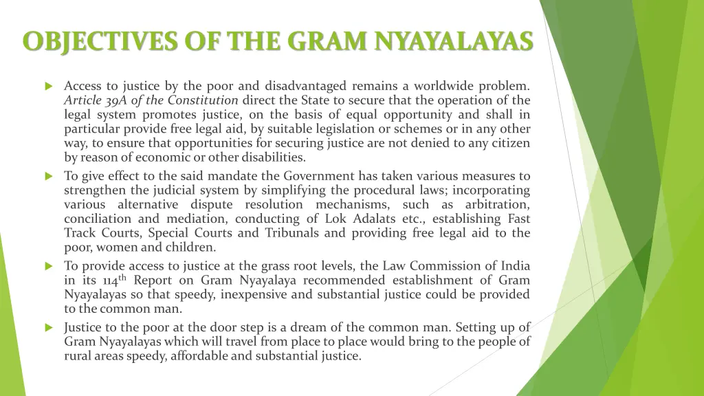 objectives of the gram nyayalayas