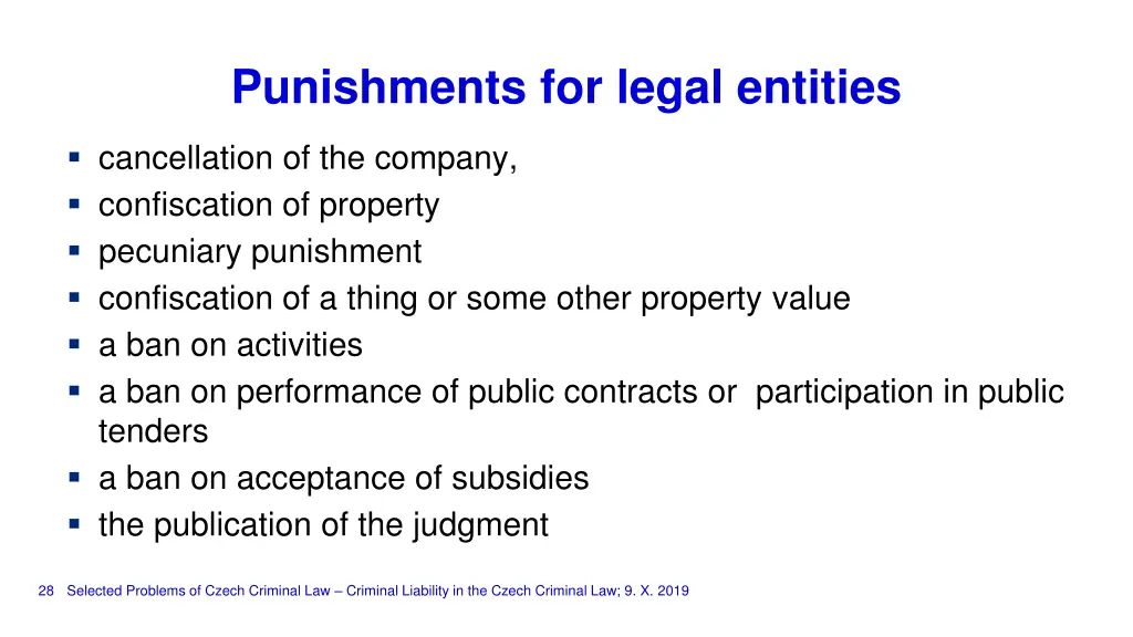 punishments for legal entities