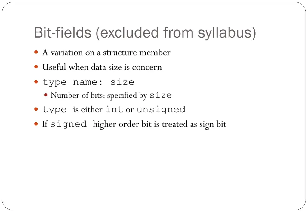 bit fields excluded from syllabus