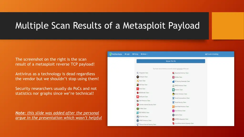 multiple scan results of a metasploit payload