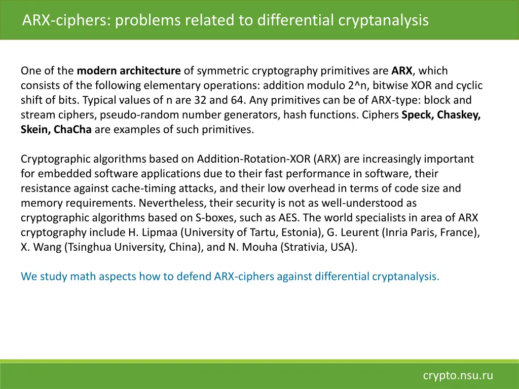 arx ciphers problems related to differential 1