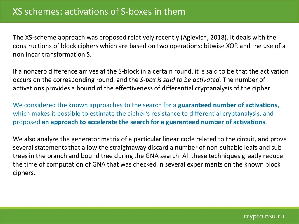 xs schemes activations of s boxes in them