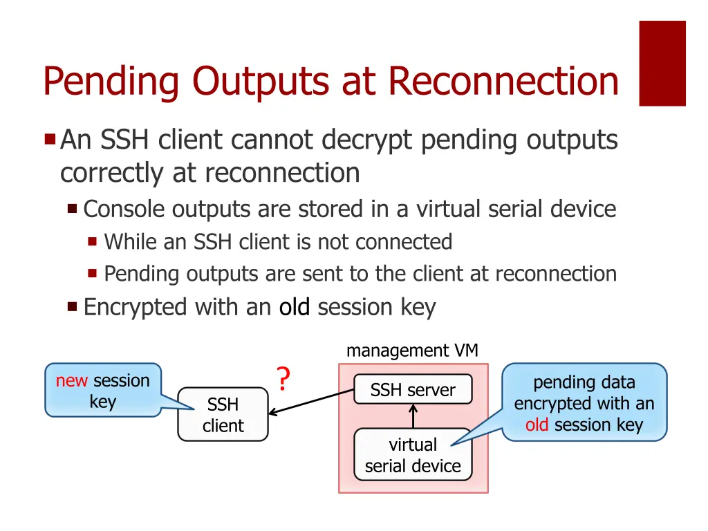 pending outputs at reconnection