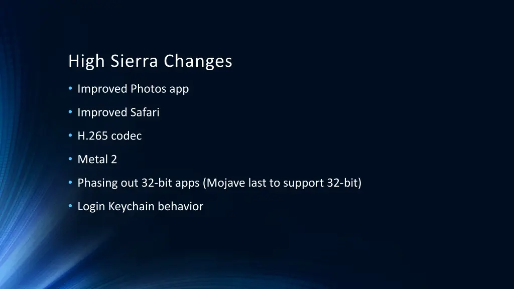 high sierra changes