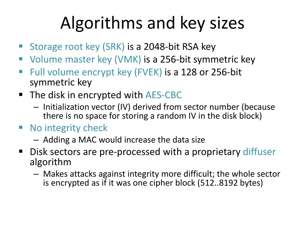 algorithms and key sizes