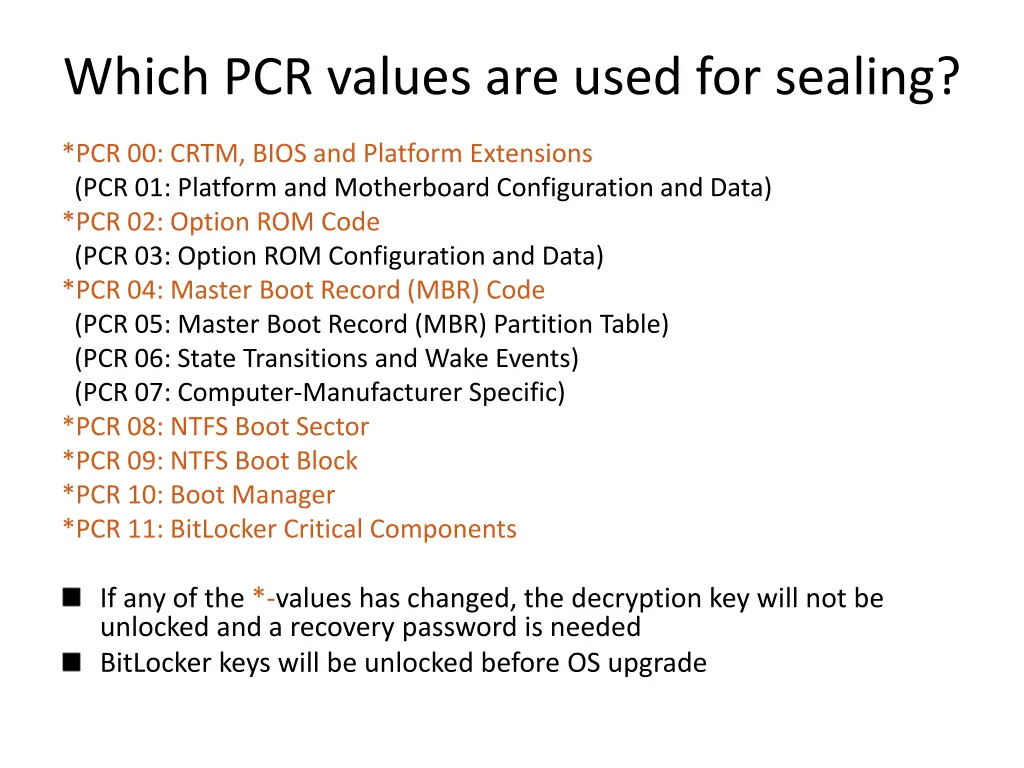 which pcr values are used for sealing