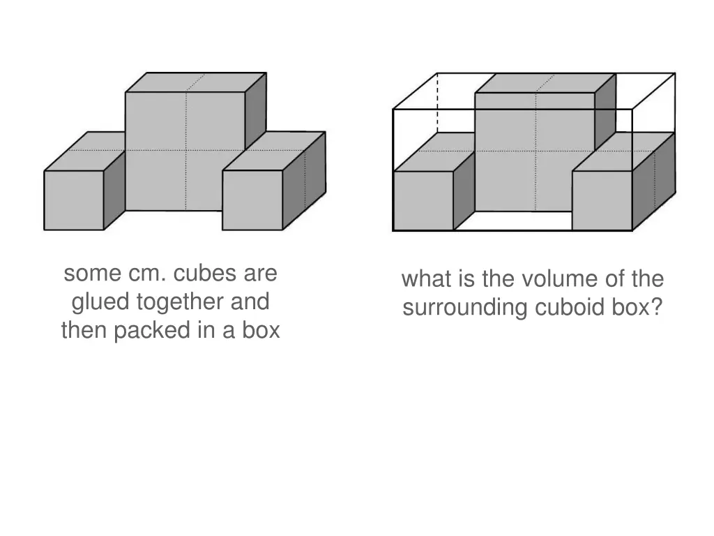 some cm cubes are glued together and then packed