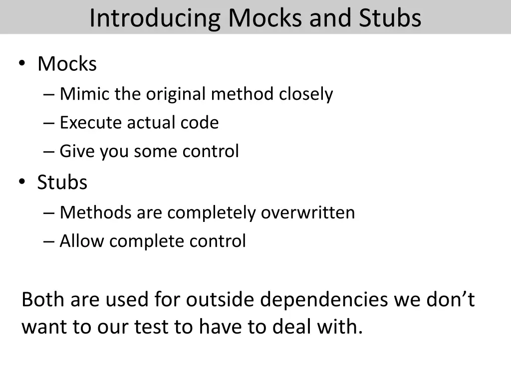 introducing mocks and stubs