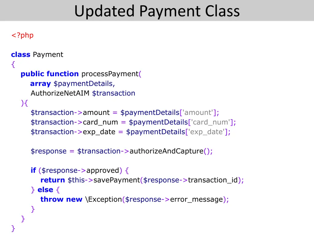 updated payment class