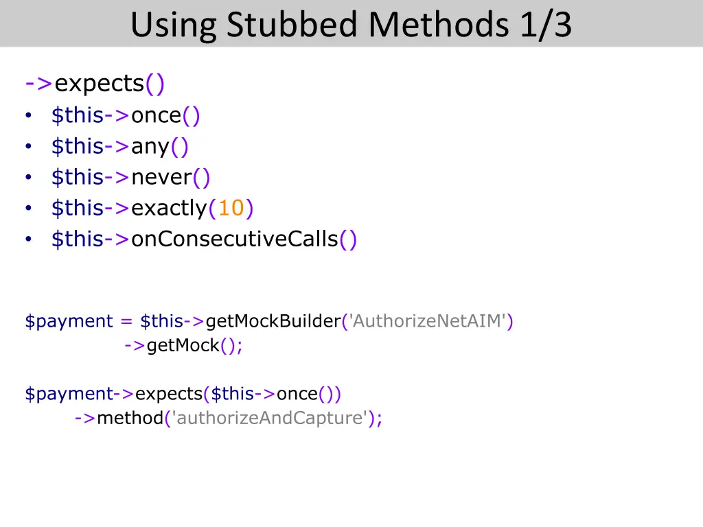 using stubbed methods 1 3