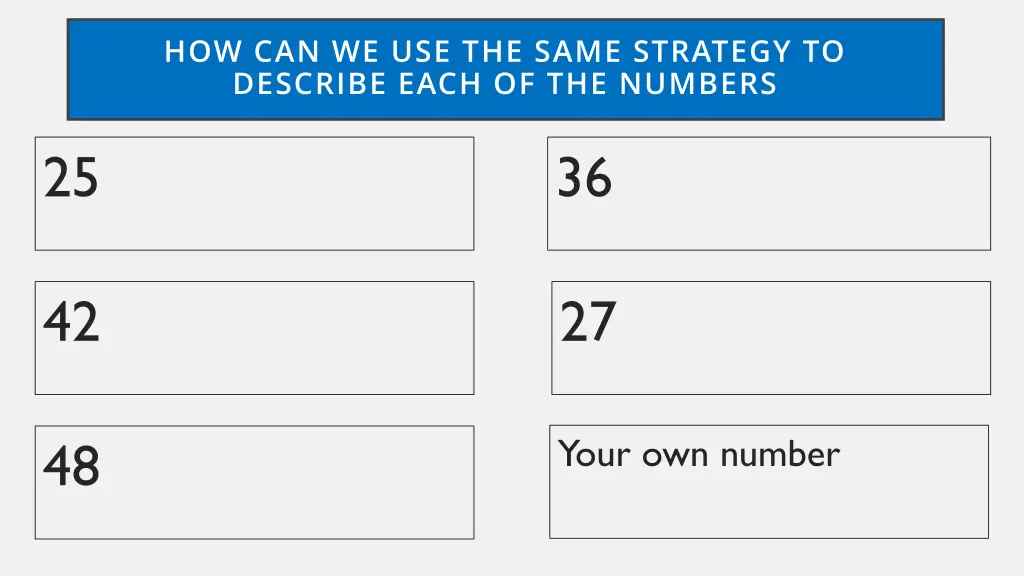 how can we use the same strategy to describe each