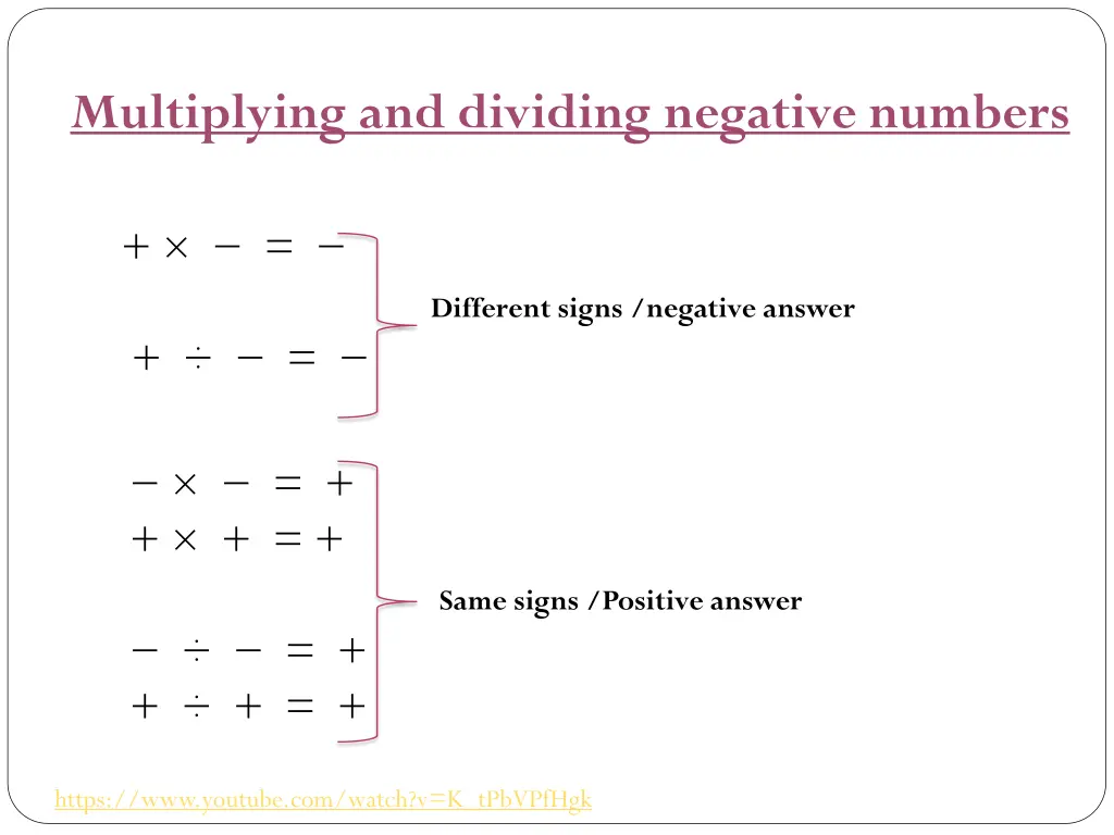 multiplying and dividing negative numbers