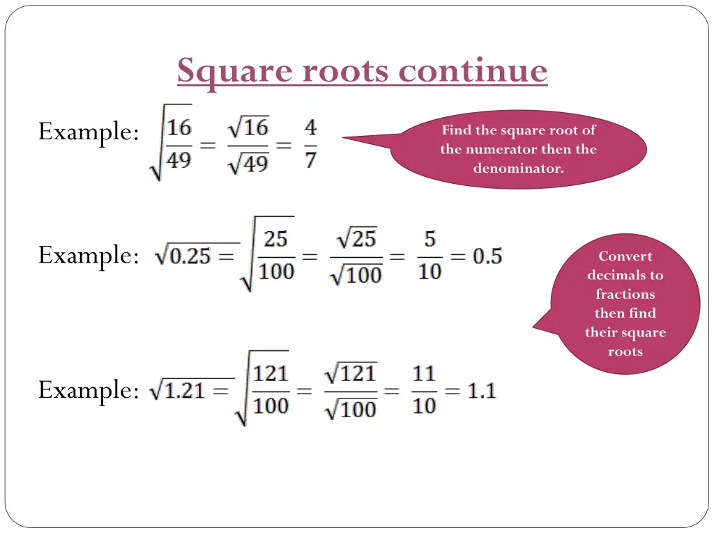 square roots continue