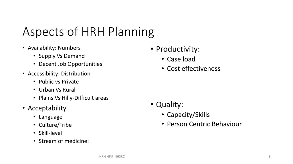 aspects of hrh planning