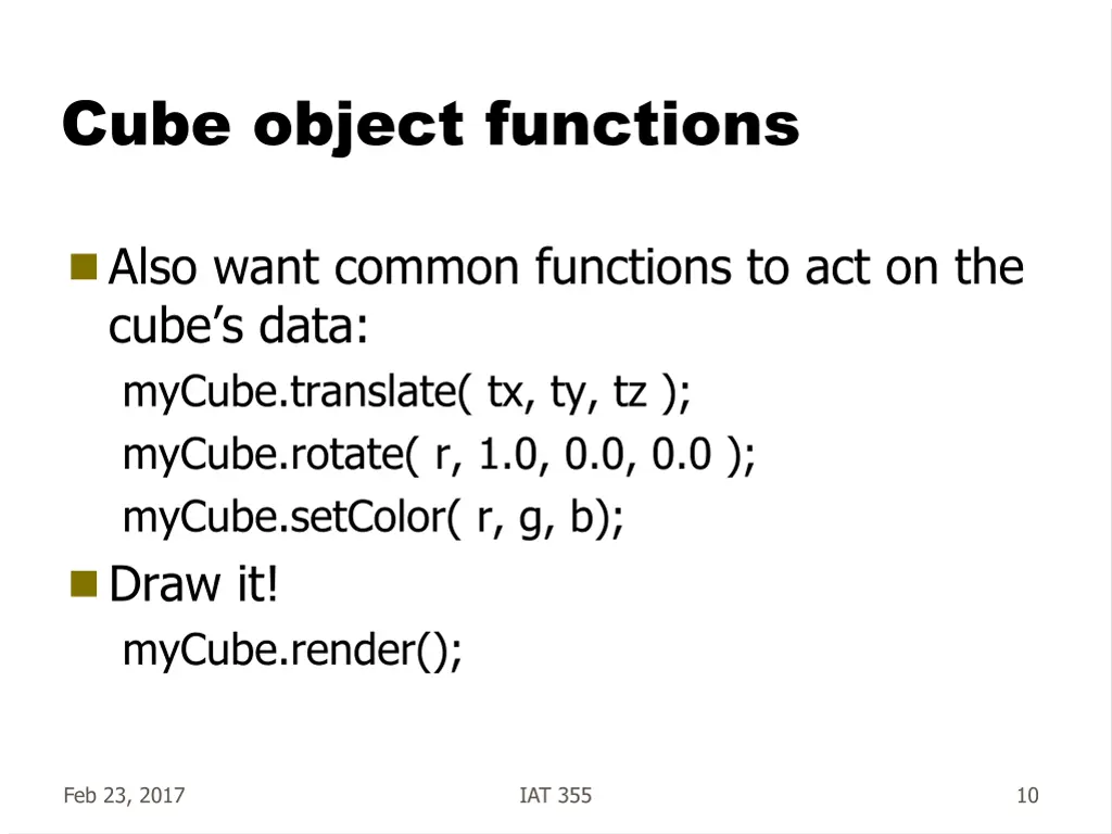 cube object functions