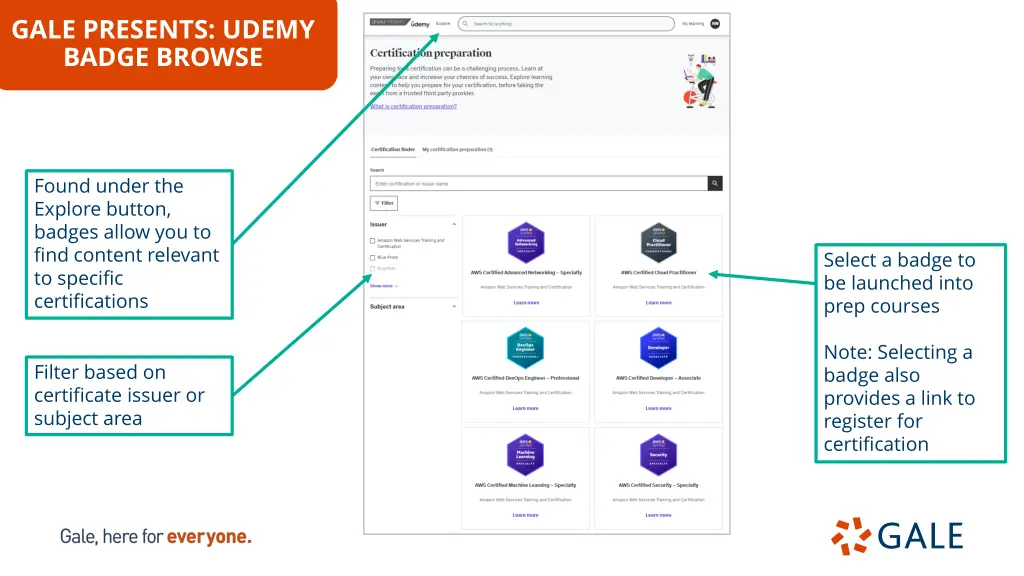 gale presents udemy badge browse