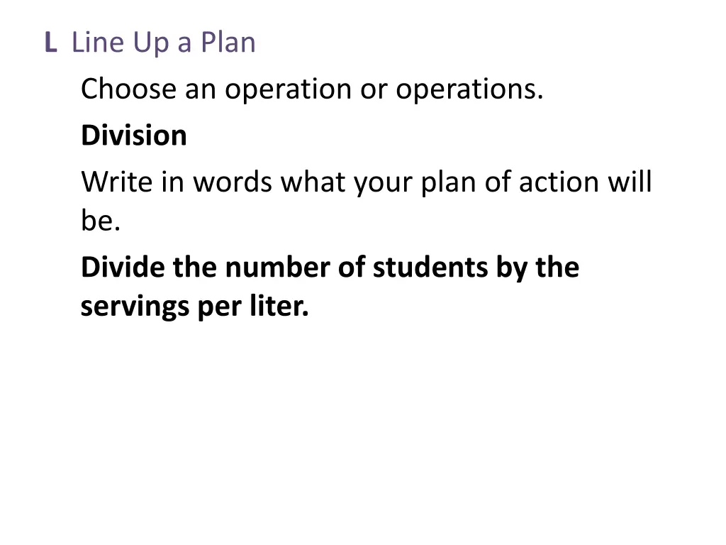 l line up a plan choose an operation