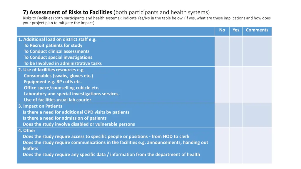 7 assessment of risks to facilities both