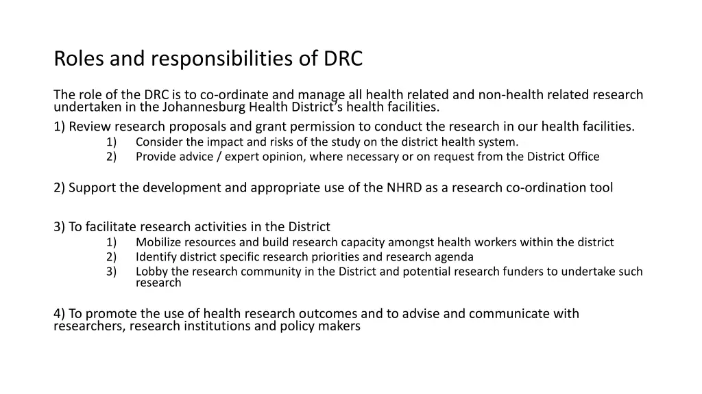 roles and responsibilities of drc