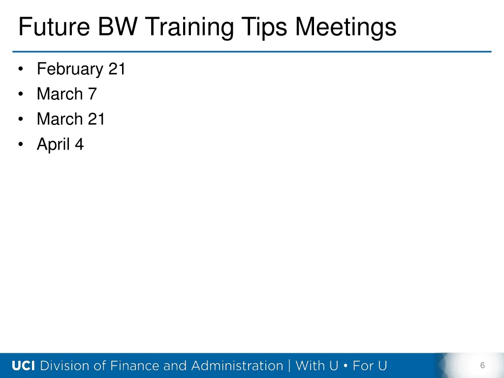 future bw training tips meetings