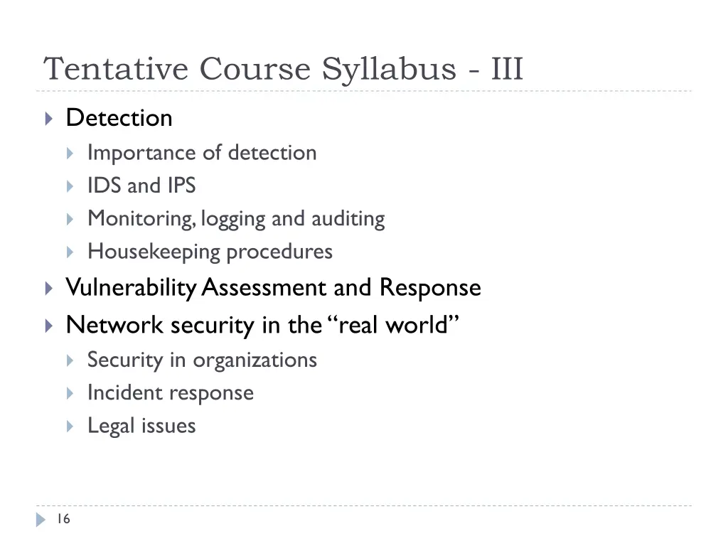 tentative course syllabus iii