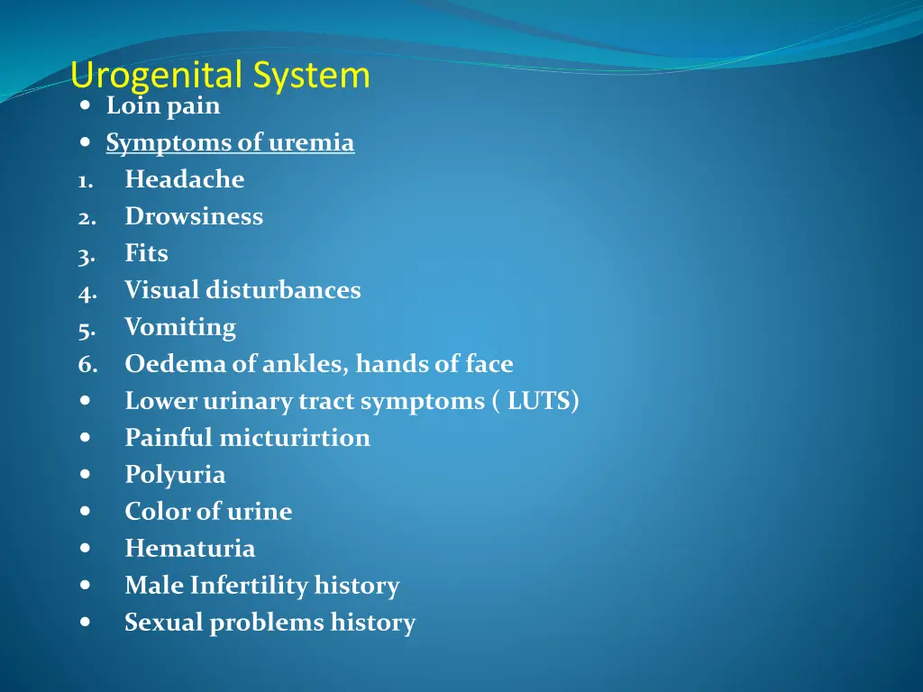 urogenital system loin pain symptoms of uremia