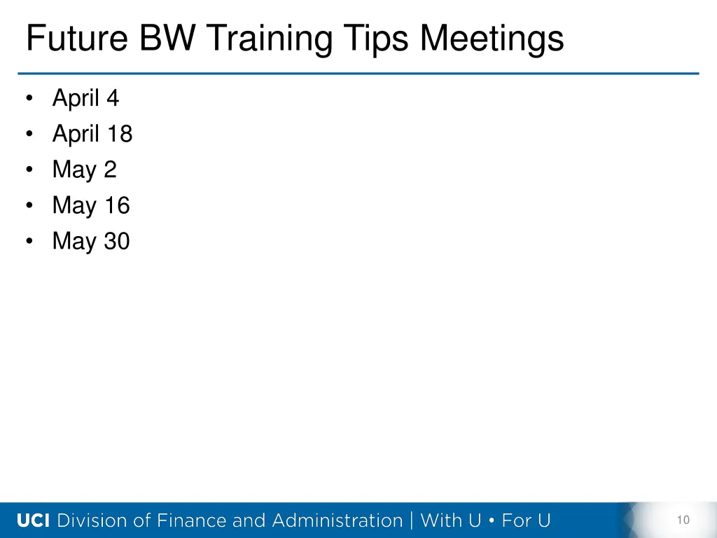 future bw training tips meetings