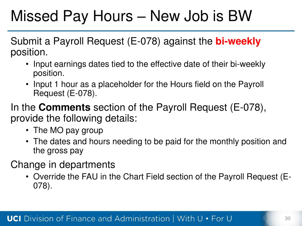 missed pay hours new job is bw