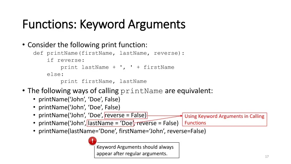 functions keyword arguments functions keyword