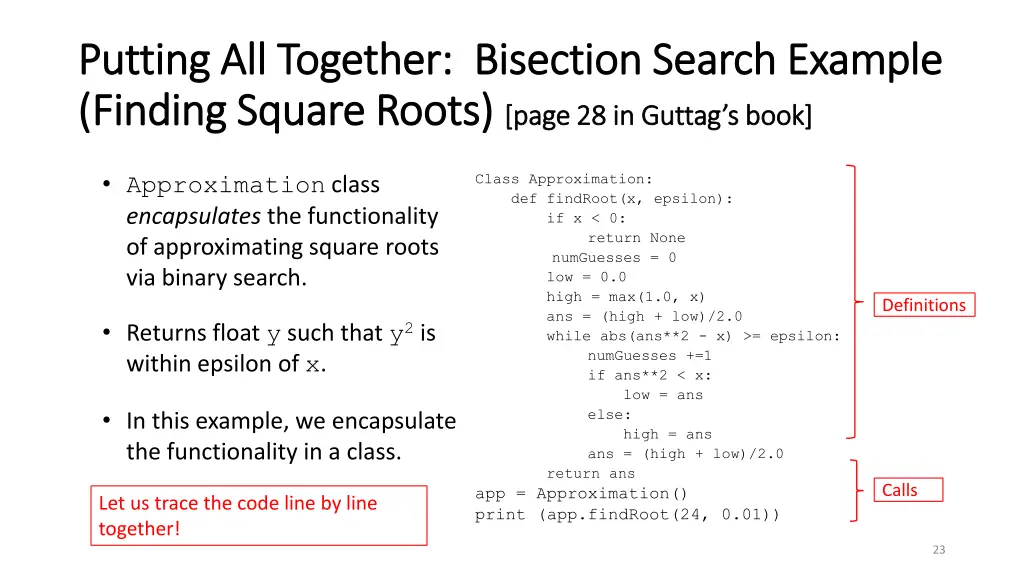 putting all together bisection search example