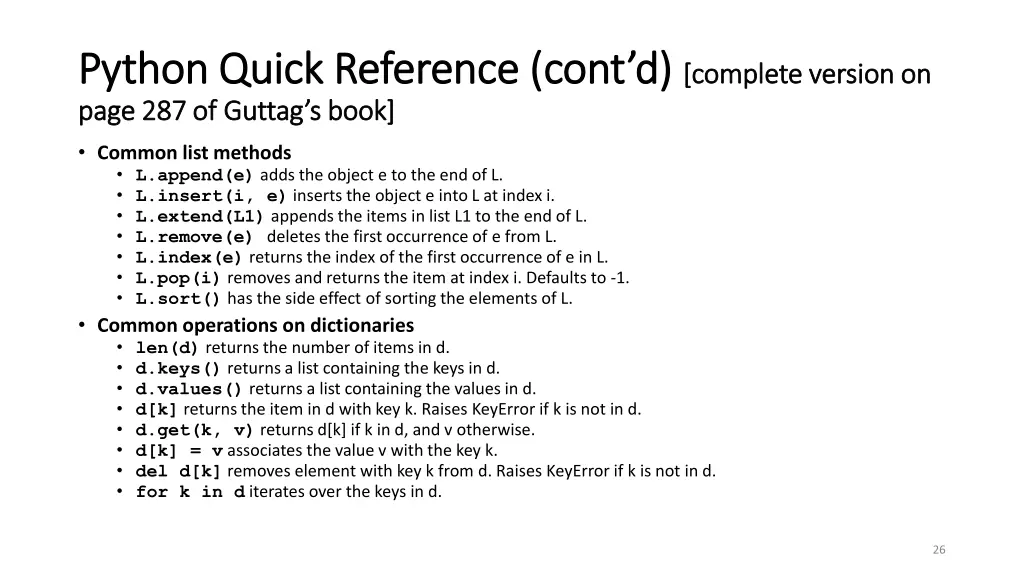 python quick reference cont d python quick 1