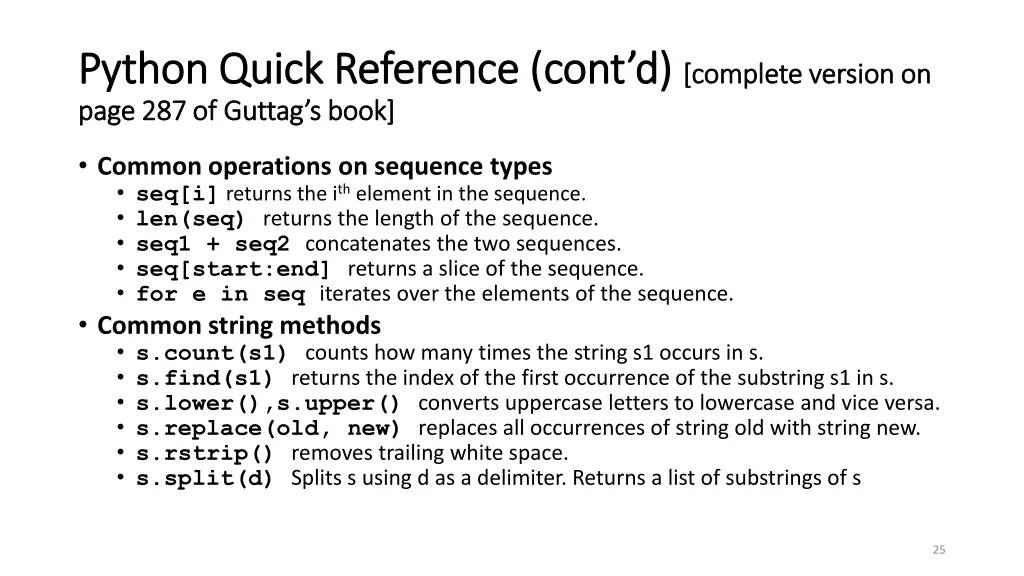 python quick reference cont d python quick