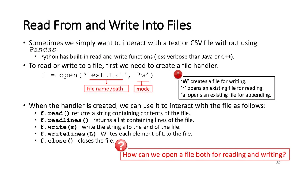 read from and write into files read from