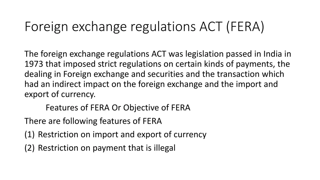 foreign exchange regulations act fera