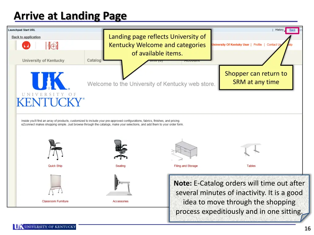 arrive at landing page