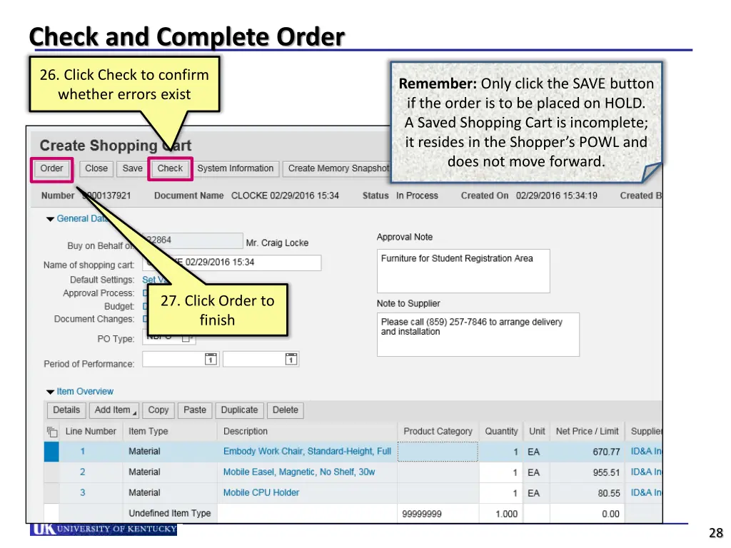 check and complete order