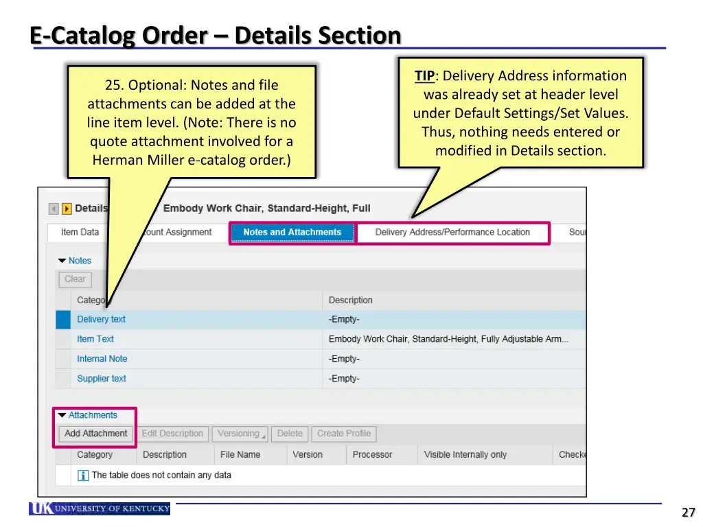 e catalog order details section