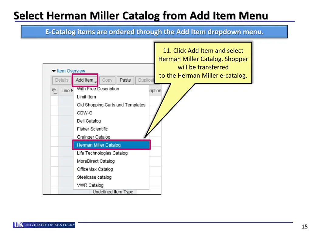 select herman miller catalog from add item menu